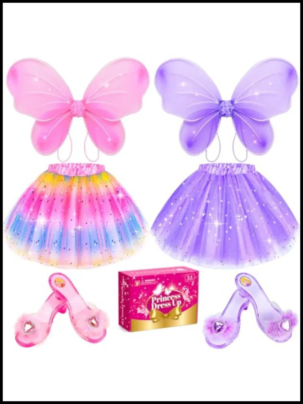Kids Princess Dress Up Costume Set with Tutu, Fairy Wings & Shoes